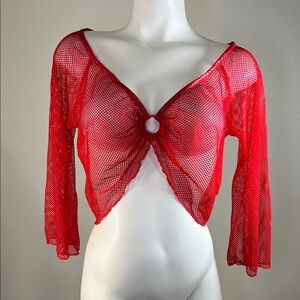 Savage X Fenty Red GLOSSY FLOSSY FISHNET SLEEP TOP